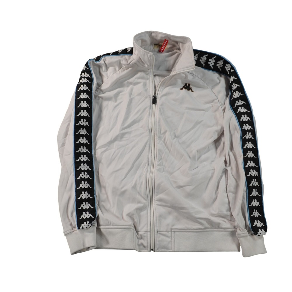 Kappa Track Jacket Mens L White Logo Tape Side Stripe Full Zip Sportswear 222